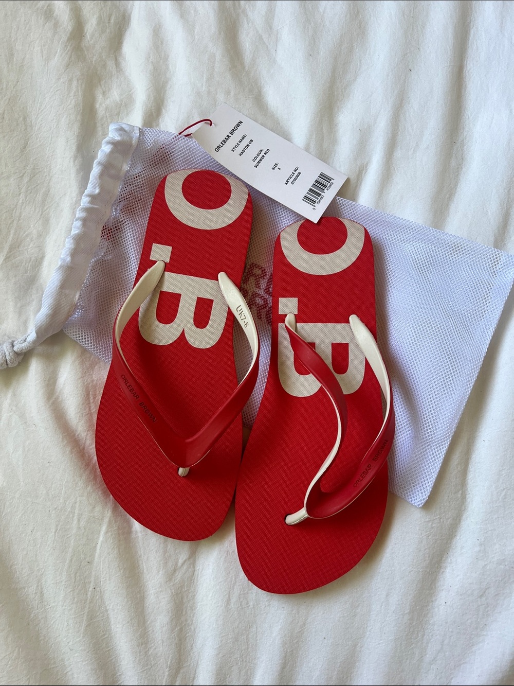 Orlebar Brown Red and Cream Logo Flip Flops